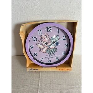 Disney Stitch Wall Clock 10in Purple New New Angel You Light Up My World Analog